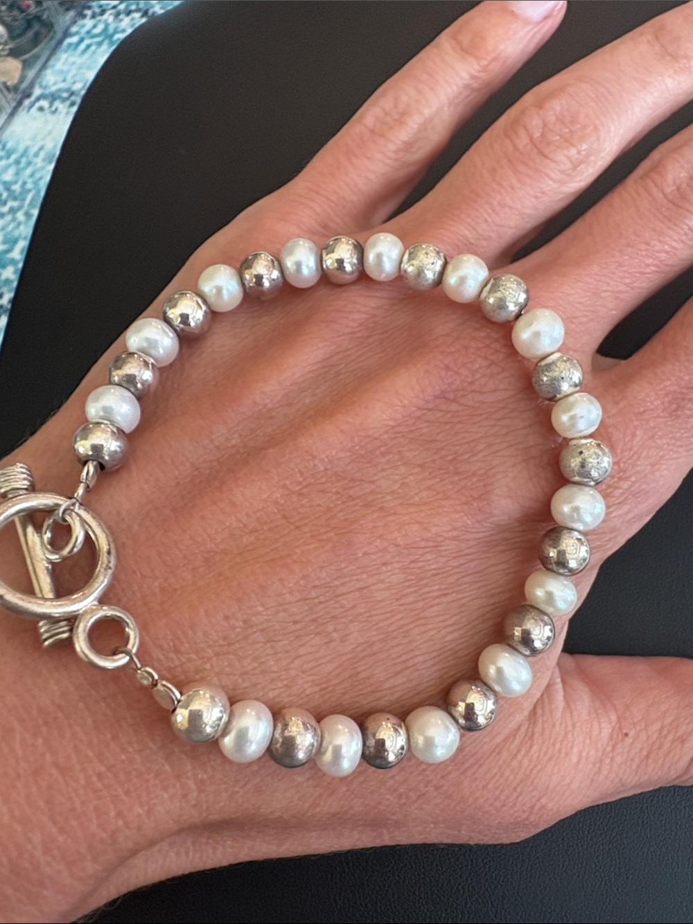 Silpada Sterling Silver Pearl Toggle Bracelet 925 Thailand 7.75” - Picture 7 of 8